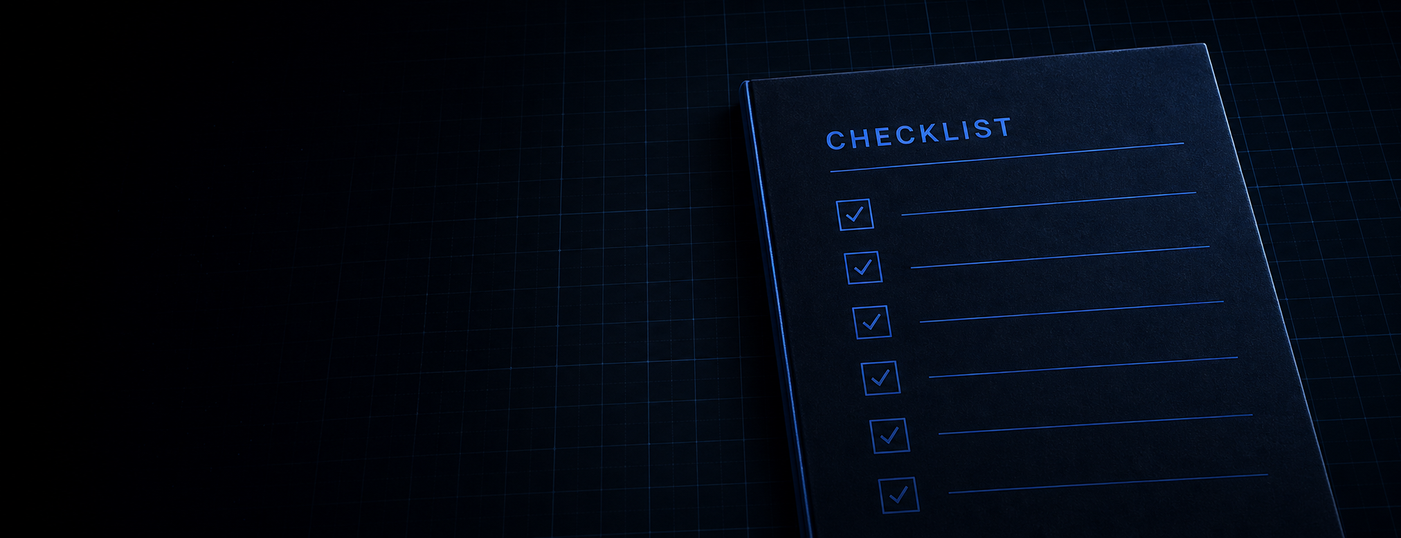 A dark navy government contracting readiness checklist on a blueprint grid